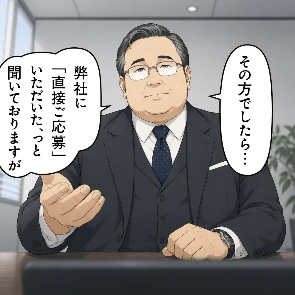 「その方でしたら…弊社に「直接ご応募」いただいた、と聞いておりますが」