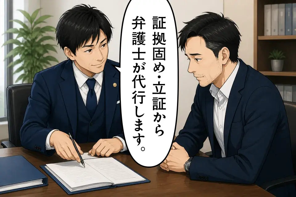 「証拠固め・立証から弁護士が代行します。」